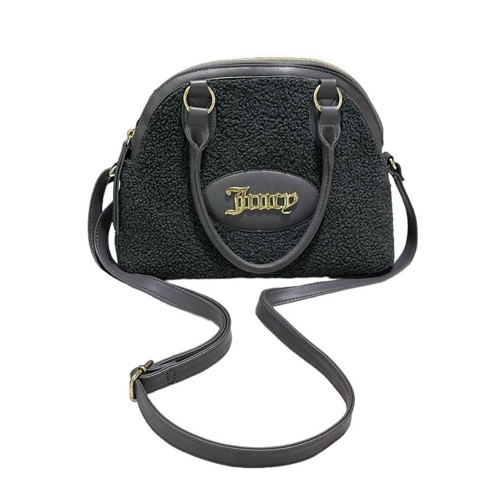 Juicy Couture Y2K Crossbody  Gray Satchel Dome Sherpa Vegan Faux Leather Bag